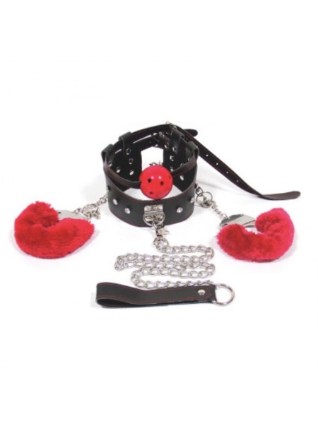 Нашийник з наручниками кляпом і повідцем Roomfun Breathable Ball Gag Restraint