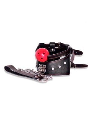 Нашийник з наручниками кляпом і повідцем Roomfun Breathable Ball Gag Restraint