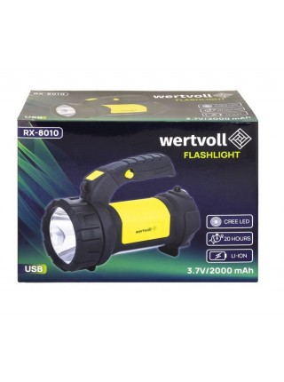 Ліхтар з ручкою WERTVOLL IP44 Li-ion 2000 mAh/t 2 в 1 360° 4 режими CREELED/COBLED (RX-8010)