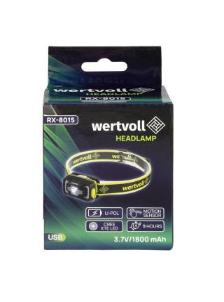 Ліхтар налобний WERTVOLL 6 режимів датчик руху CREE LED/RED LED/COB LED IP65 Li-pol 1800 mAh/t (RX-8015)