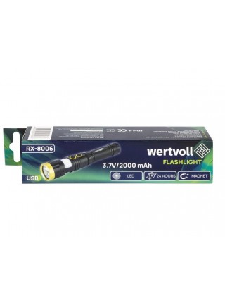 Ліхтар магнітний WERTVOLL IP44 Li-ion 2000 mAh/t 8 режимів LED+WHITE/RED/BLUE (RX-8006)