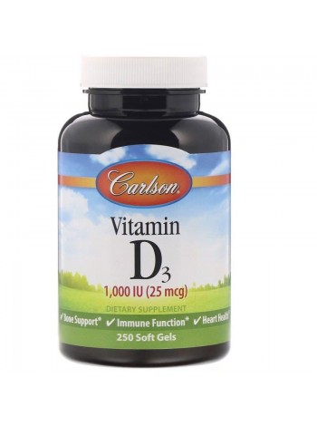 Вітамін D3 Vitamin D3 Carlson Labs 1000 МО 25 мкг 250 гелевих капсул