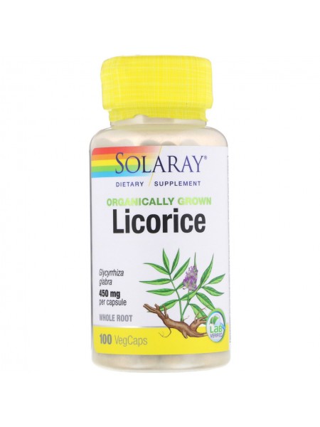 Корінь солодки Organically Grown Licorice Solaray 450 мг 100 капсул