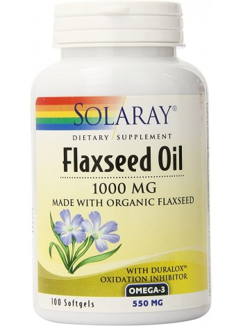 Лляна олія Flaxseed Oil Solaray 1000 мг 100 гелевих капсул