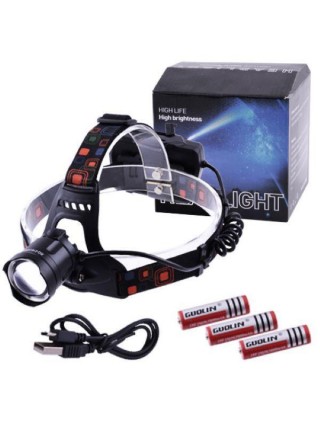 Ліхтар налобний XQ-218-HP50 ЗП micro USB 3x18650 power bank signal light zoom Чорний
