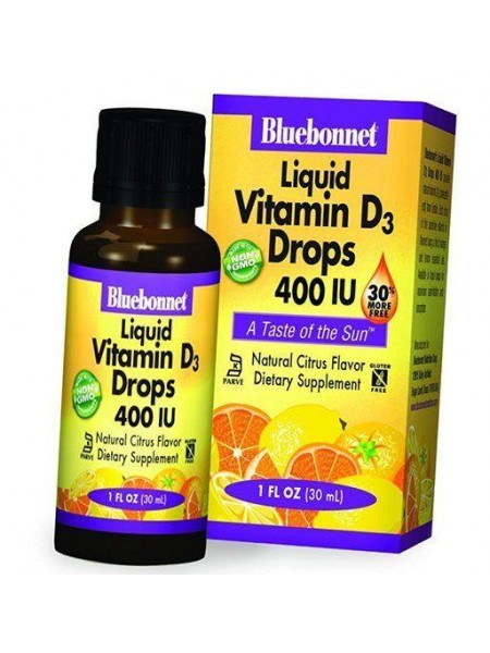 Вітамін Д у краплях Vitamin D3 400 Drops Bluebonnet Nutrition 30 мл Апельсин (36393023)