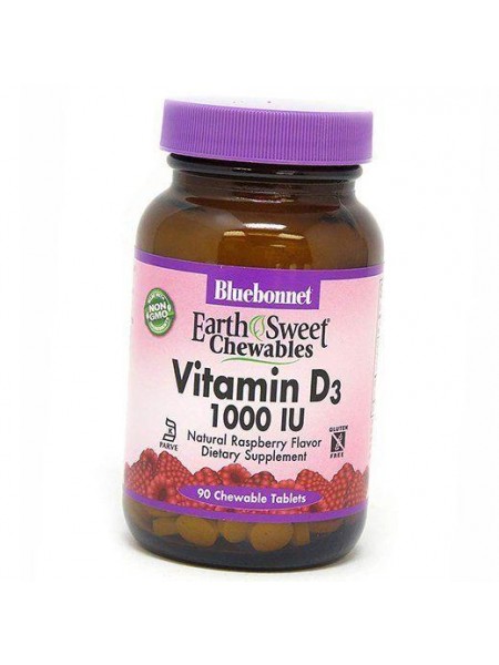 Жувальний Вітамін Д Vitamin D3 1000 Chew Bluebonnet Nutrition 90таб Малина (36393007)
