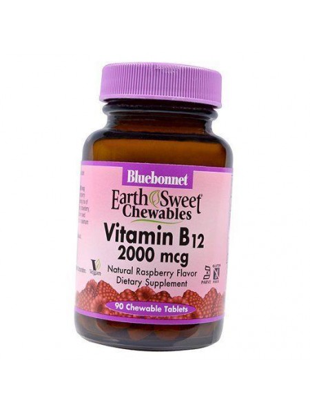 Вітамін В12 Ціанокобаламін Vitamin B12 2000 Bluebonnet Nutrition 90таб Малина (36393084)