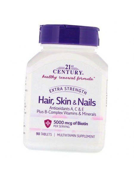 Вітаміни для волосся шкіри та нігтів Hair Skin & Nails Extra 21st Century 90таб (36440032)
