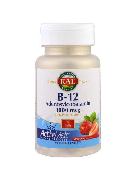 Вітамін В12 аденозилкобаламін B-12 Adenosylcobalamin KAL полуниця 1000 мкг 90 таблеток