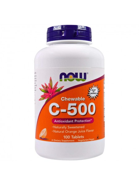 Вітамін C жувальний Chewable C-500 Now Foods смак апельсинового соку 100 таблеток