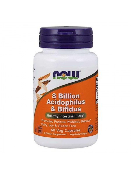 Пробіотики Acidophilus Bifidus Now Foods 8 млрд КУО 60 вегетаріанських капсул