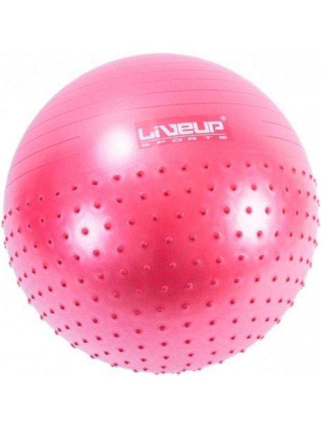 Фітбол масажний з насосом LiveUP HALF MASSAGE BALL червоний 65 см/1000гр LS3569