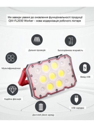 Ліхтар Quantum QM-FL2030 Worker 15 Вт COB+LED з функцією Power Bank