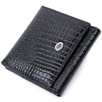 Жіночий компактний гаманець із натуральної лакованої шкіри ST Leather 22688 Чорний