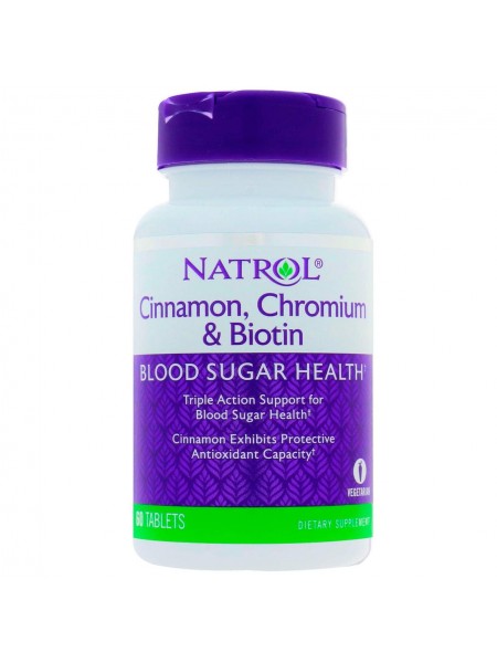 Кориця для зниження цукру Cinnamon Biotin Chromium Natrol 60 таблеток (4660)