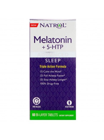 Мелатонін Natrol, + 5 НТР, покращений сон, 60 таблеток (27848)