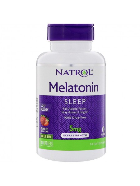 Мелатонін швидкого вивільнення, Natrol, смак полуниці, 5 мг, 150 таблеток (24694)