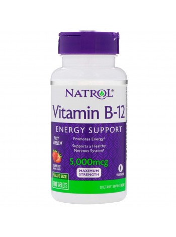 Вітамін В12 Natrol 5000 мкг 100 таблеток Полуниця (24653)