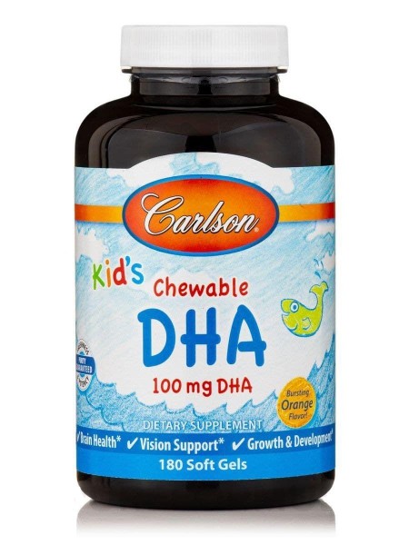 Риб'ячий жир для дітей Kids Chewable DHA Carlson Labs апельсин 100 мг 180 гелевих капсул