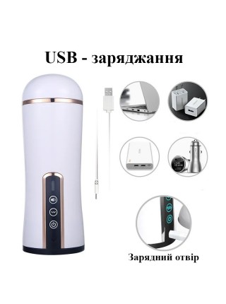 Чоловічий мастурбатор Pretty Love з вібрацією і звуком білий USB