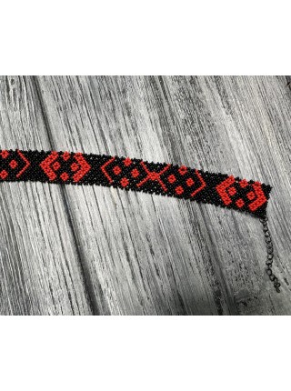 Традиційне українське намисто чокер із бісеру HatynkaUA Necklace в етностилі ручної роботи Black-Red