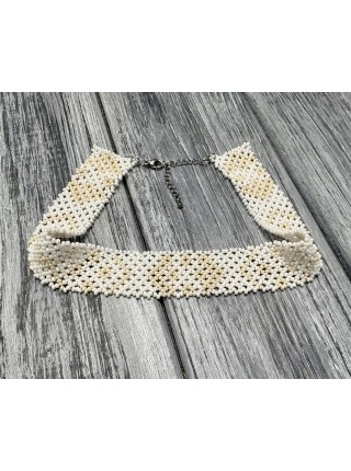 Традиційне українське намисто чокер із бісеру HatynkaUA Necklace в етностилі ручної роботи White-Beige