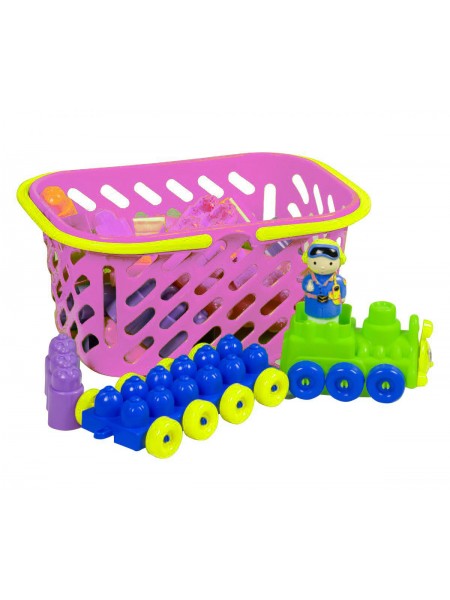 Конструктор з поїздом 43 діт у рожевому кошику Kinderway (02-306)