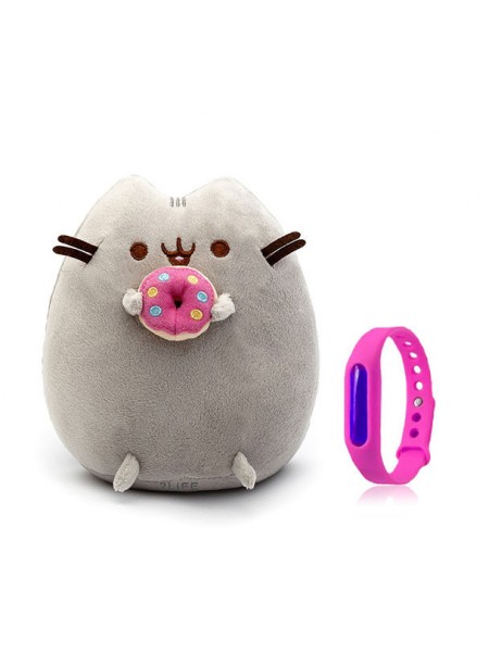 Набір М'яка іграшка Pusheen cat з пончиком Gray і Дитячий силіконовий браслет від комарів (vol-1087)