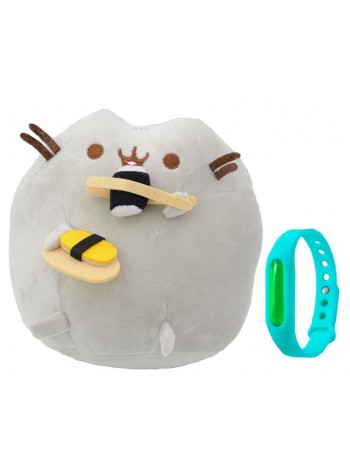 Набір М'яка іграшка Pusheen cat із суші Gray і Дитячий силіконовий браслет від комарів (vol-1088)