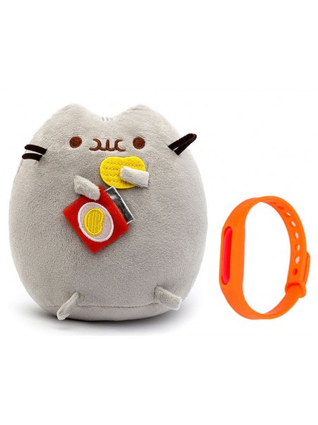 Набір М'яка іграшка Pusheen cat з чипсами Gray і Дитячий силіконовий браслет від комарів (vol-1090)