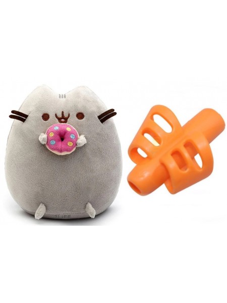 Силіконова насадка для корекції письма жовтогарячий і м'яка іграшка кіт із пончиком VOLRO Пушин кет 18 см Сірий