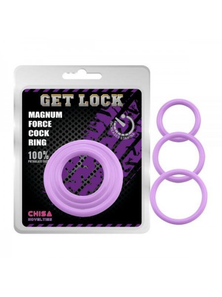 Ерекційні кільця різного розміру бузкові Chisa Magnum Force Cock Ring