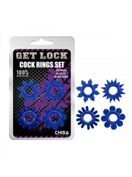 Набір синіх ерекційних кілець різної форми Chisa Cock Rings Set