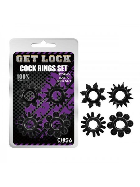 Набір чорних ерекційних кілець різної форми Chisa Cock Rings Set