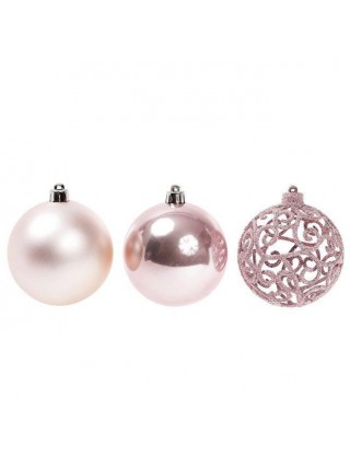 Набір пластикових новорічних куль Flora 3 шт D-8 см Світло-рожевий (12425)