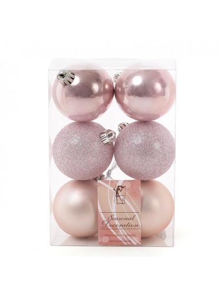 Набір пластикових новорічних куль Flora 6 шт D-6 см Рожевий (11662)