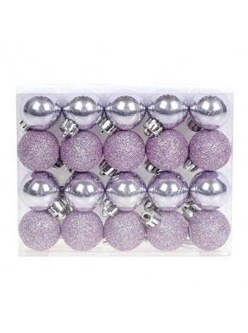 Набір пластикових новорічних куль Flora 20 шт D-3 см Бузковий (12043)
