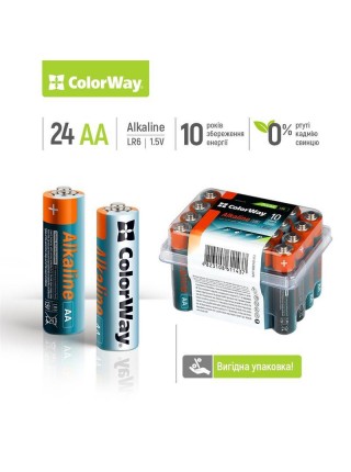 Батарейка ColorWay Alkaline Power AA/LR06 Plactic Box 24шт