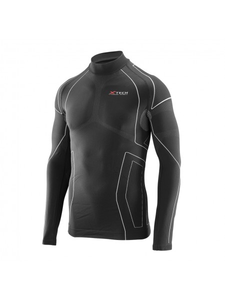 Термокофта з комірцем (лонгслів) X-Tech Maglia Race 3 Munica Lunga lupetto Nero L/XL Чорна