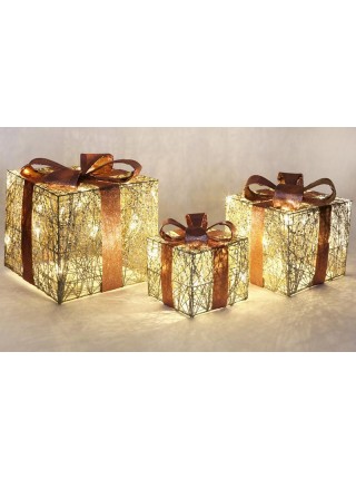 Декоративна композиція — 3 коробки 15х20 см, 20х25 см, 25х30 см з LED-підсвіткою, шампань із рожевим BonaDi