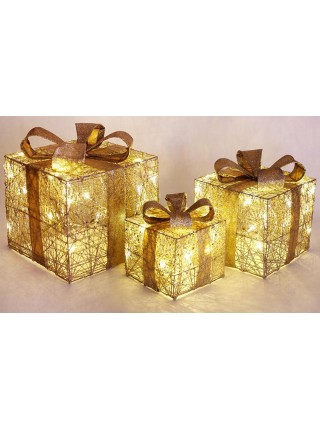 Декоративна композиція — 3 коробки 15х20 см, 20х25 см, 25х30 см з LED-підсвіткою, шампань із золотом BonaDi