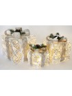 Декоративна композиція — 3 коробки 15х20 см, 20х25 см, 25х30 см з LED-підсвіткою, білий із бежевими бантами