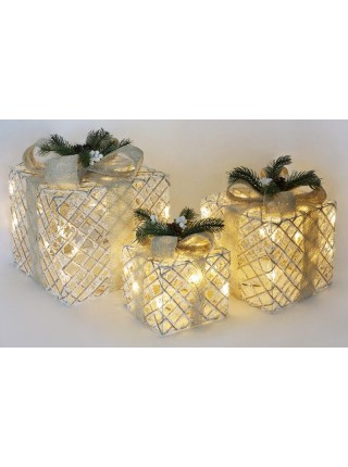 Декоративна композиція — 3 коробки 15х20 см, 20х25 см, 25х30 см з LED-підсвіткою, білий із бежевим і хвий BonaDi