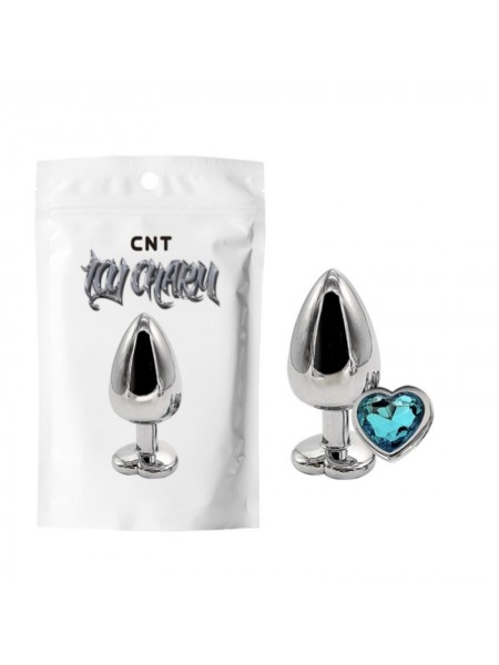 Анальна пробка з блакитним кристалом Heart Gem Metal Plug Cnt