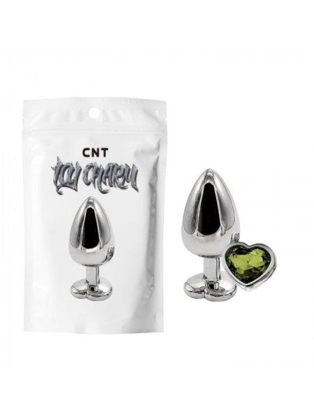 Анальна пробка із салатовим кристалом Heart Gem Metal Plug Cnt