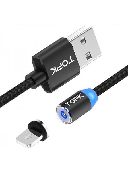 Магнітний кабель для заряджання Topk Led AM23 USB 2m 2.4 A Lightning Black (my013-hbr)