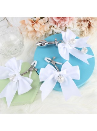Затискачі для сосків Cnt White Bowknot Nipple Clamps
