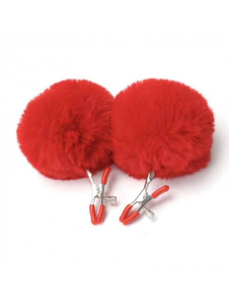 Затискачі з хутром для сосків або статевих губ Nipple Red Fur Bdsm4u