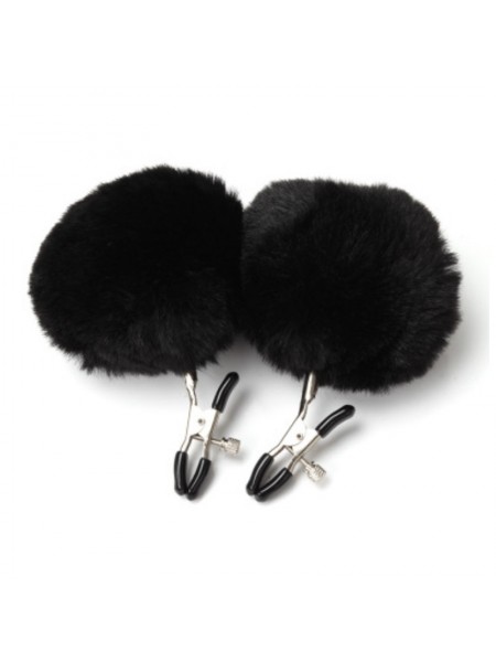 Затискачі з хутром для сосків або статевих губ Nipple Black Fur Bdsm4u